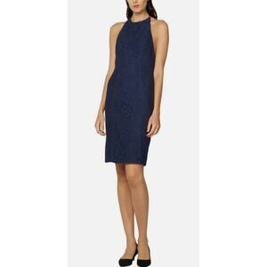 NWT FAME AND PARTNERS Lace Halter Dress Low Back Sleeveless Sheath Navy Blue 12